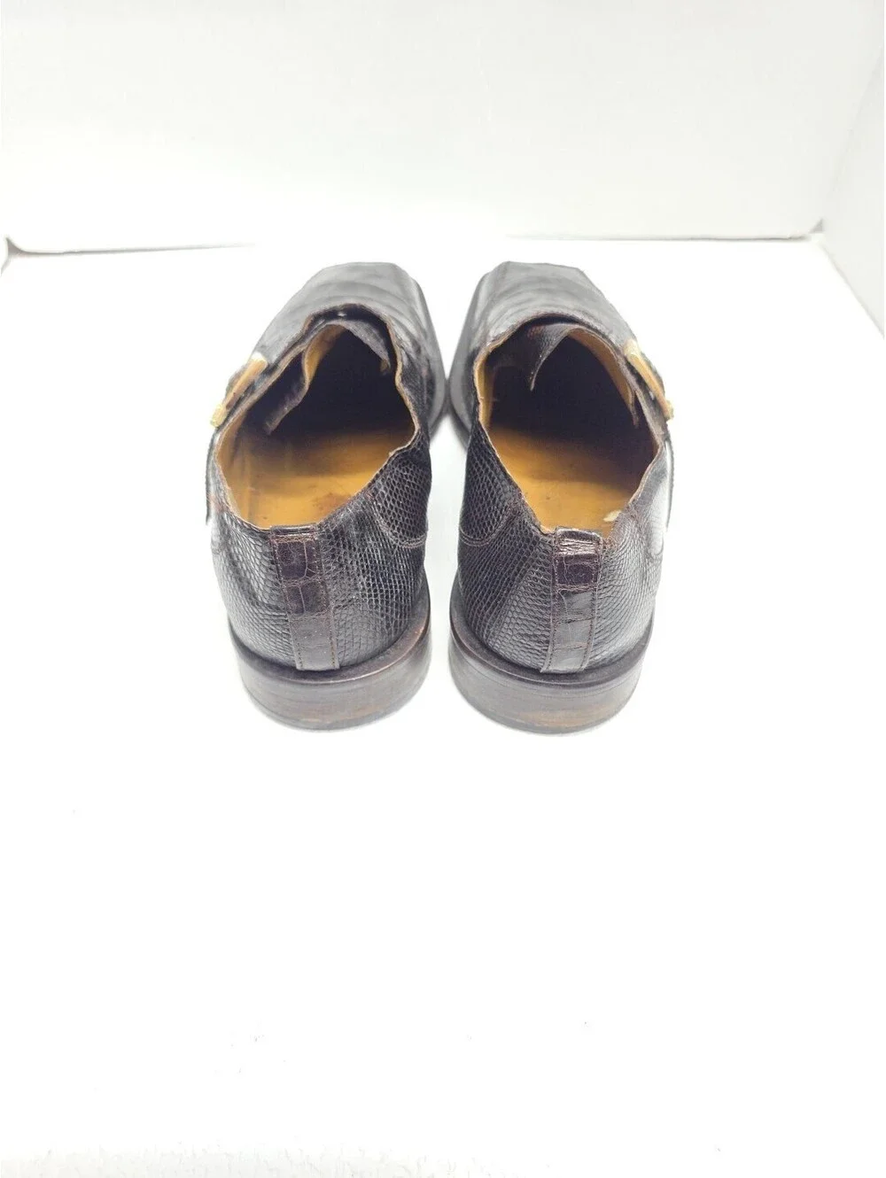 DAVID EDEN Brown Crocodile Lizard Slip On 10  Gold Buckle